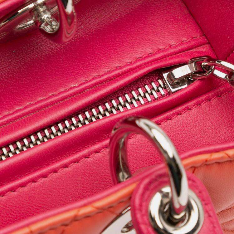 Pre Owned Dior Orange Pink Medium Bicolor Lambskin Cannage Lady Dior