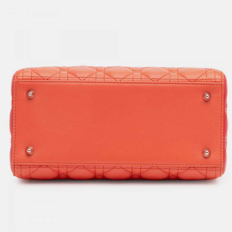 Pre Owned Dior Orange Pink Medium Bicolor Lambskin Cannage Lady Dior