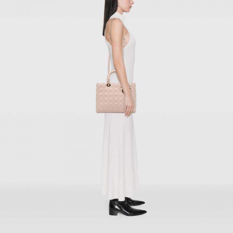 Pre Owned Dior Pink Large Lambskin Cannage Lady Dior