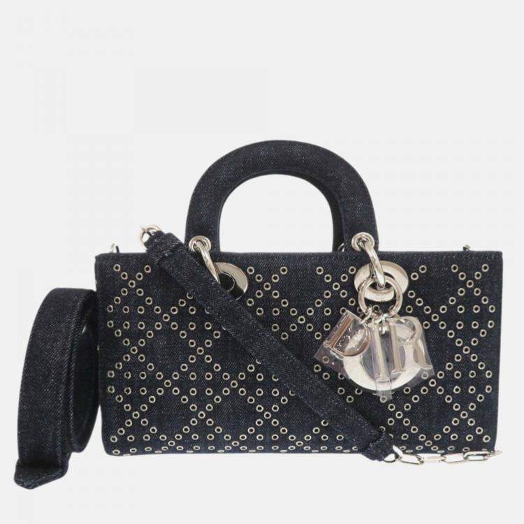 Pre Owned Christian Dior Lady D-Joy Cannage Medium Denim Blue Handbag