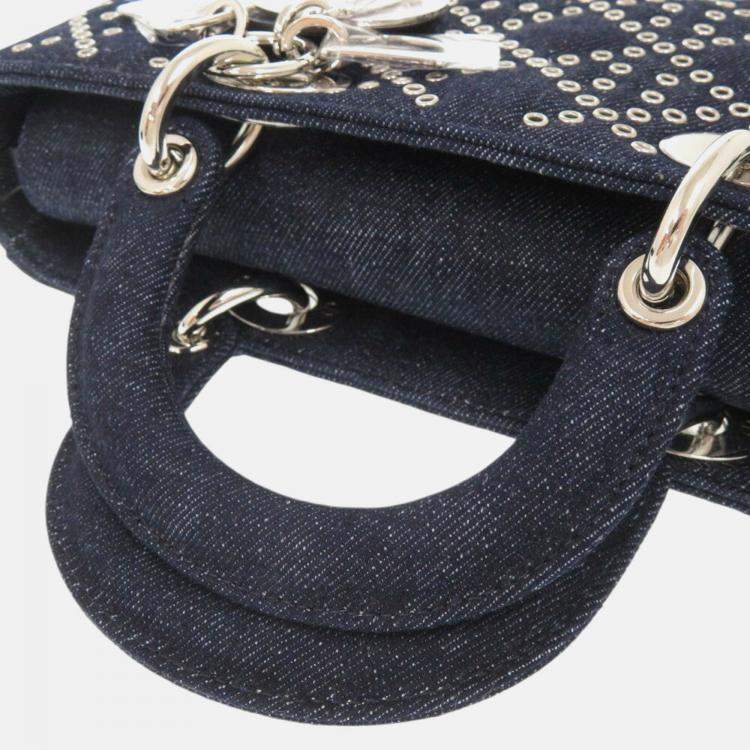 Pre Owned Christian Dior Lady D-Joy Cannage Medium Denim Blue Handbag