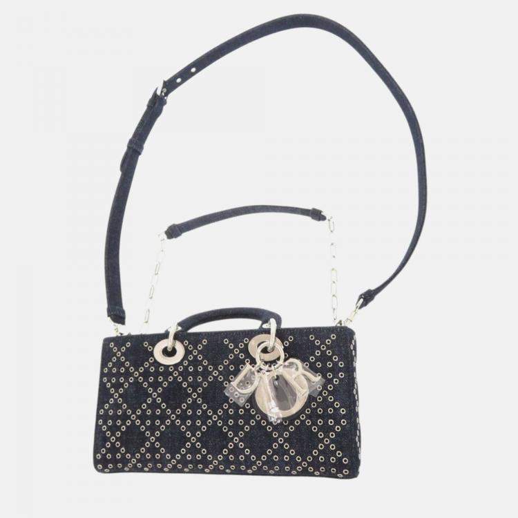 Pre Owned Christian Dior Lady D-Joy Cannage Medium Denim Blue Handbag