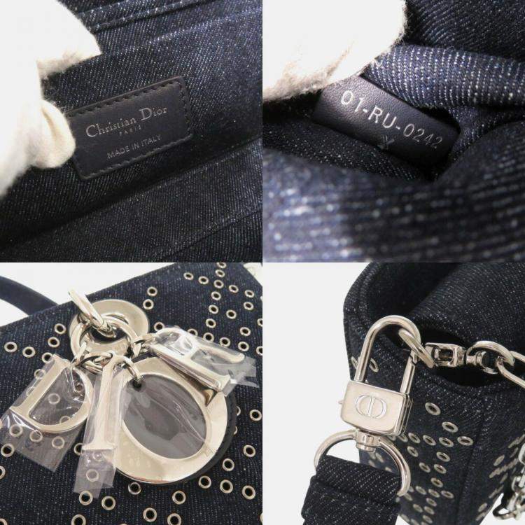 Pre Owned Christian Dior Lady D-Joy Cannage Medium Denim Blue Handbag