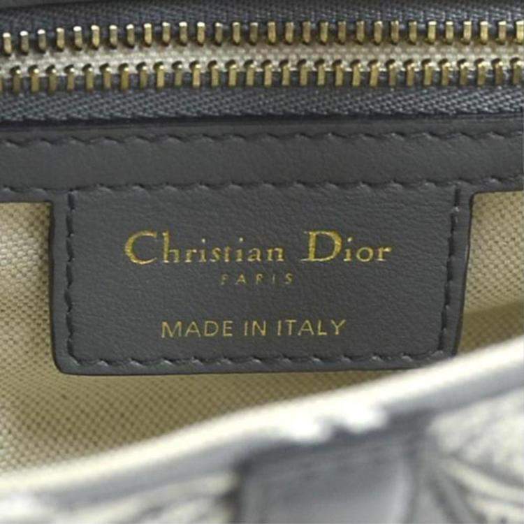 Pre Owned Christian Dior Shoulder Bag Saddle Toile De Jouy Reverse Jacquard Canvas Leather Gray Off-White Gold