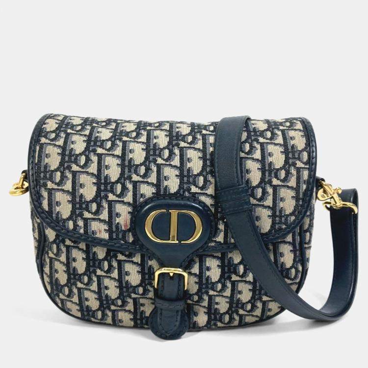 Pre Owned Christian Dior Oblique Bobby Pochette Shoulder Bag In Canvas/Leather Navy