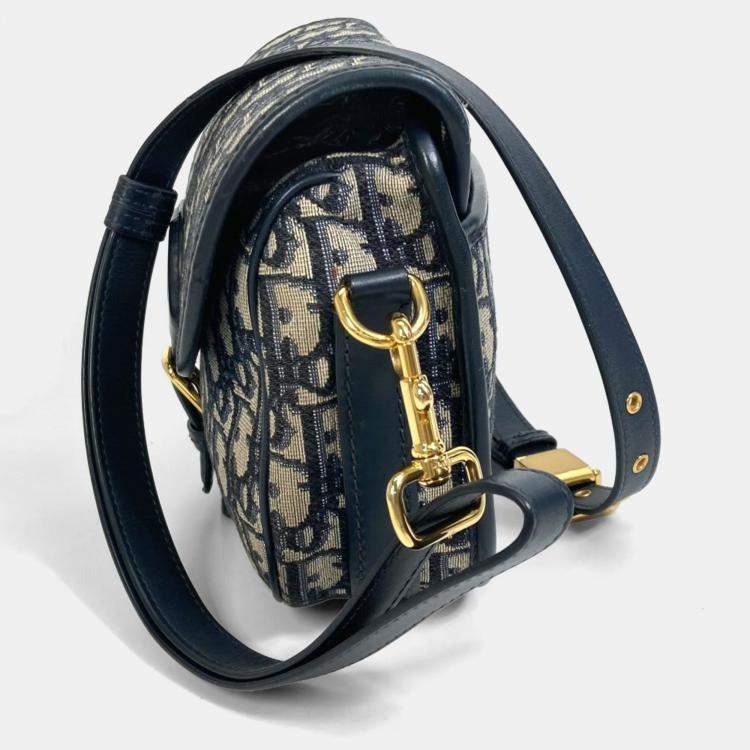 Pre Owned Christian Dior Oblique Bobby Pochette Shoulder Bag In Canvas/Leather Navy