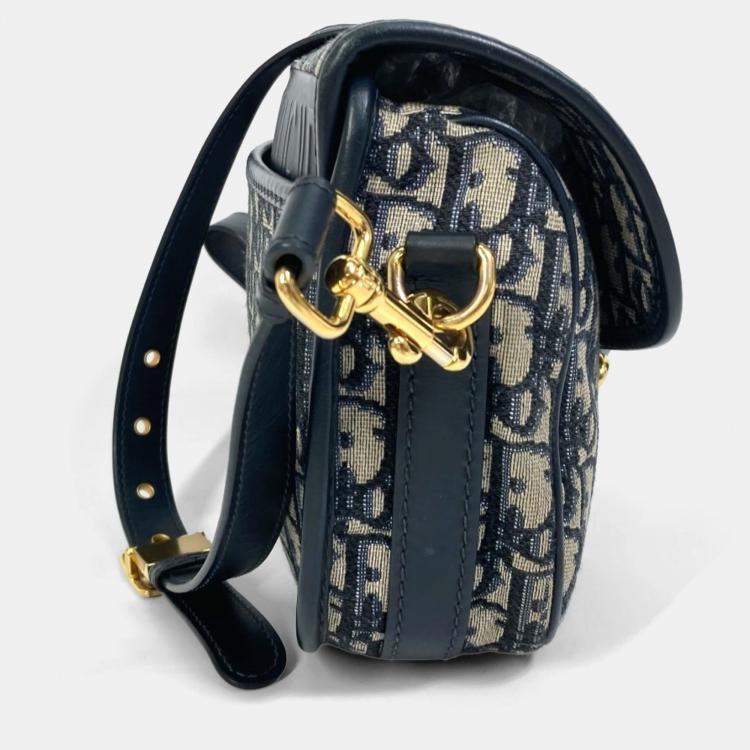 Pre Owned Christian Dior Oblique Bobby Pochette Shoulder Bag In Canvas/Leather Navy