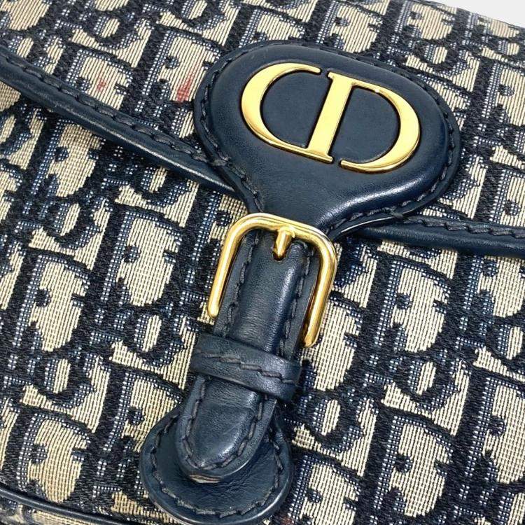 Pre Owned Christian Dior Oblique Bobby Pochette Shoulder Bag In Canvas/Leather Navy