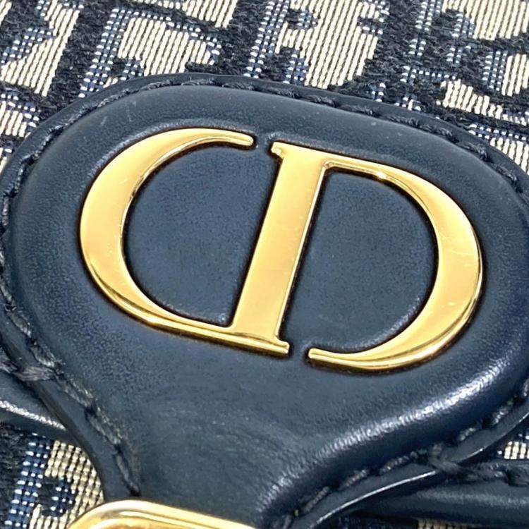 Pre Owned Christian Dior Oblique Bobby Pochette Shoulder Bag In Canvas/Leather Navy