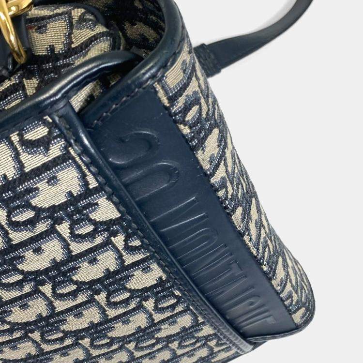 Pre Owned Christian Dior Oblique Bobby Pochette Shoulder Bag In Canvas/Leather Navy