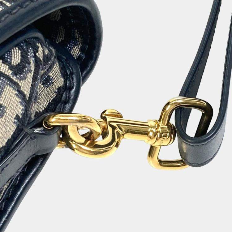 Pre Owned Christian Dior Oblique Bobby Pochette Shoulder Bag In Canvas/Leather Navy