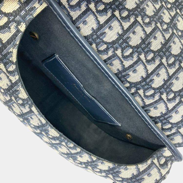 Pre Owned Christian Dior Oblique Bobby Pochette Shoulder Bag In Canvas/Leather Navy