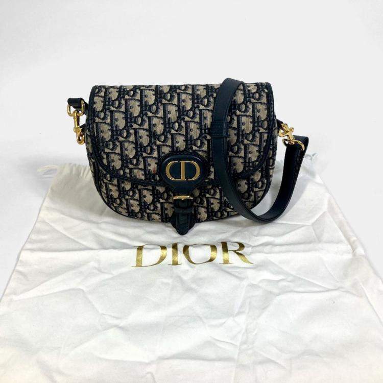 Pre Owned Christian Dior Oblique Bobby Pochette Shoulder Bag In Canvas/Leather Navy