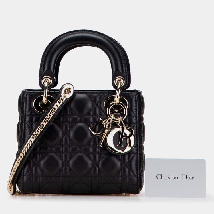 Pre Owned Dior Black Mini Lambskin Cannage Lady Dior