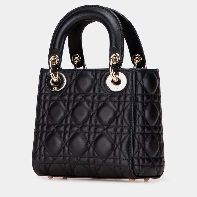 Pre Owned Dior Black Mini Lambskin Cannage Lady Dior