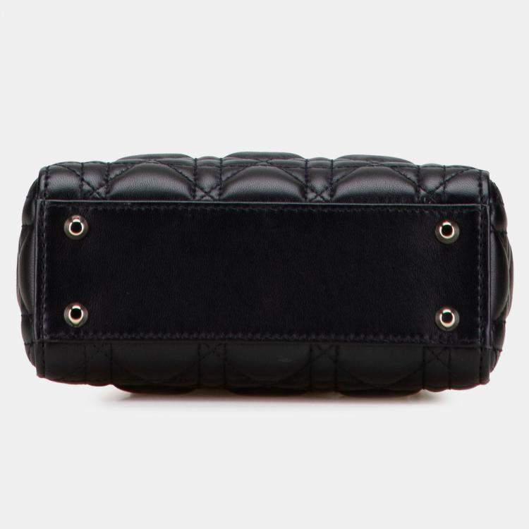 Pre Owned Dior Black Mini Lambskin Cannage Lady Dior