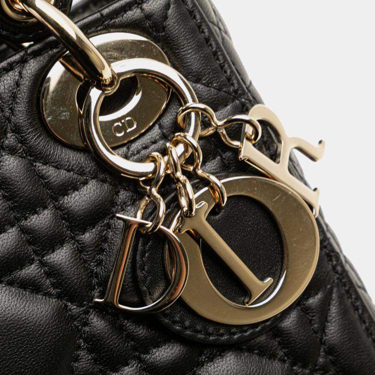 Pre Owned Dior Black Mini Lambskin Cannage Lady Dior
