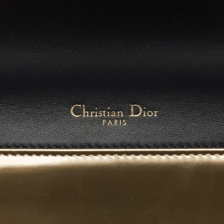 Pre Owned Dior Gold Microcannage Patent Leather Small Diorama Shoulder Bag