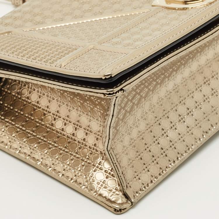 Pre Owned Dior Gold Microcannage Patent Leather Small Diorama Shoulder Bag