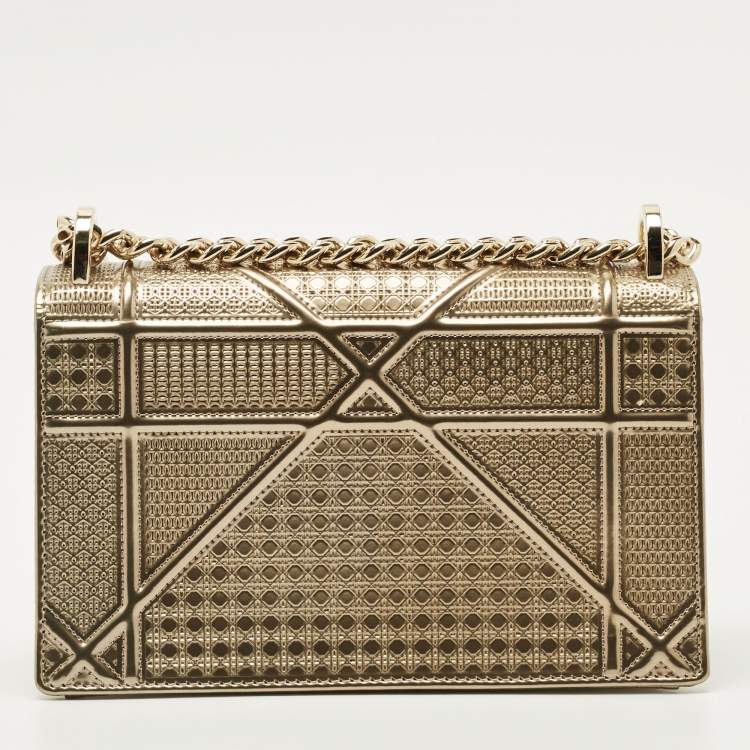 Pre Owned Dior Gold Microcannage Patent Leather Small Diorama Shoulder Bag