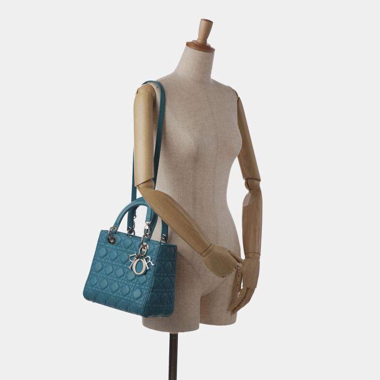 Pre Owned Dior Blue Medium Lambskin Cannage Lady Dior