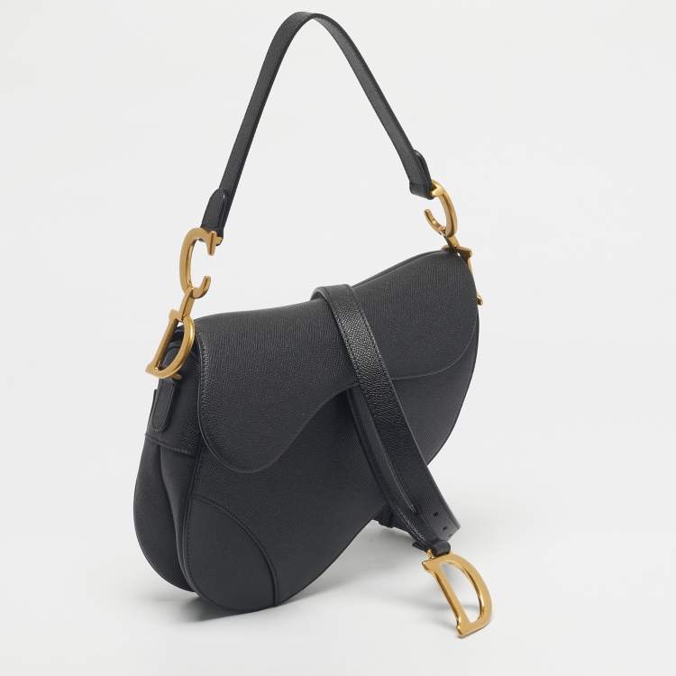 Pre Owned Dior Black Leather Saddle Bag