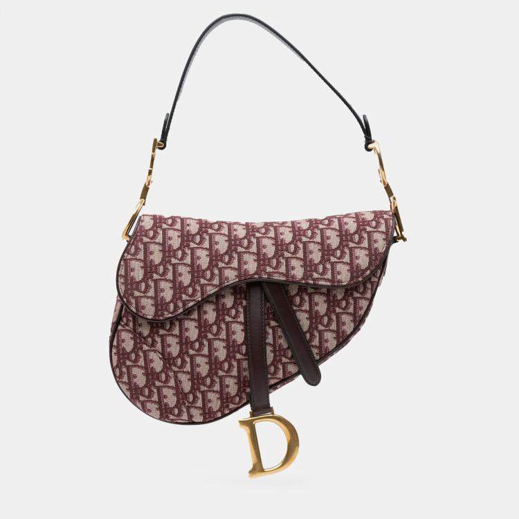 Pre Owned Dior Red Oblique Canvas Saddle Bag