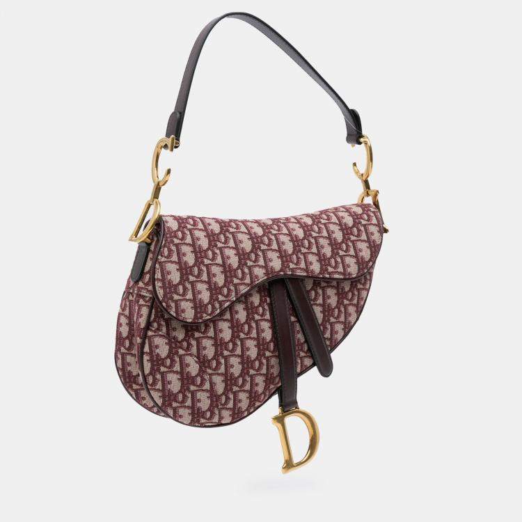 Pre Owned Dior Red Oblique Canvas Saddle Bag