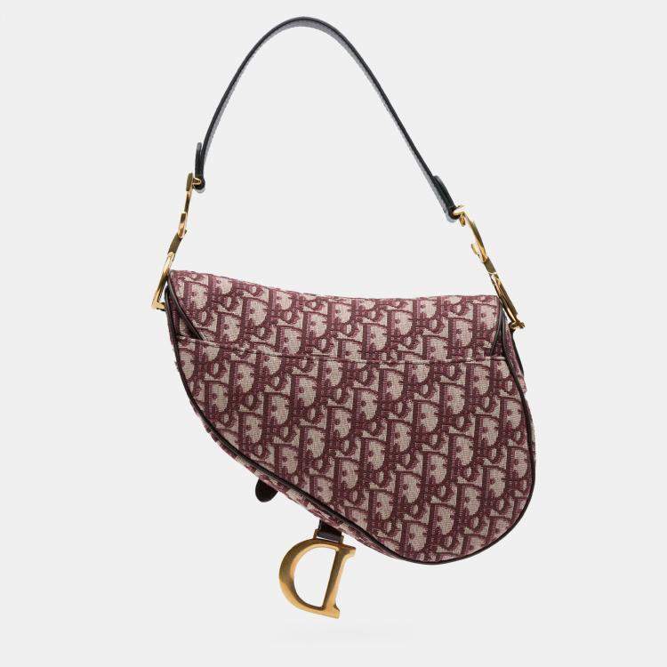 Pre Owned Dior Red Oblique Canvas Saddle Bag
