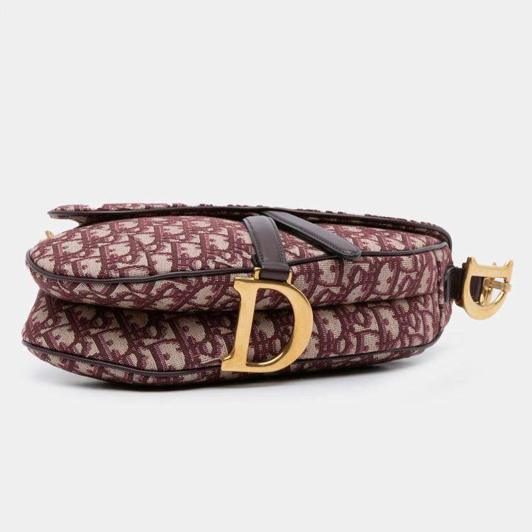 Pre Owned Dior Red Oblique Canvas Saddle Bag