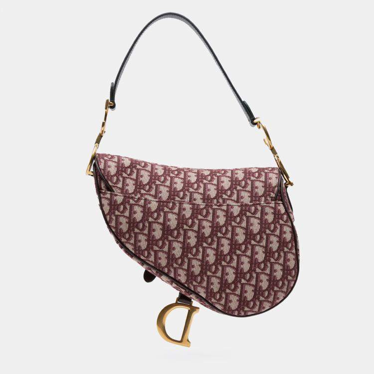 Pre Owned Dior Red Oblique Canvas Saddle Bag