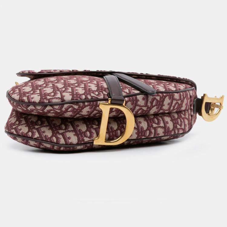 Pre Owned Dior Red Oblique Canvas Saddle Bag
