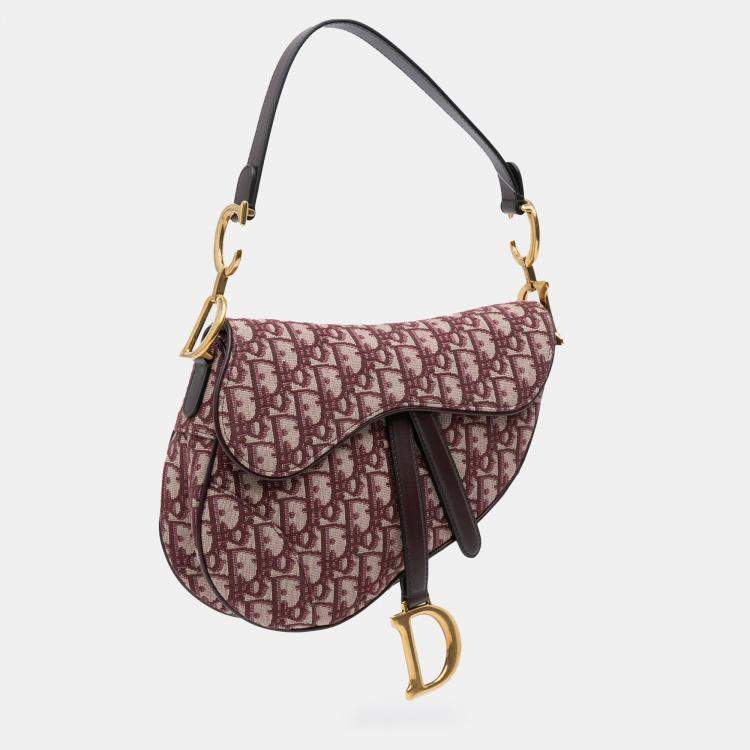 Pre Owned Dior Red Oblique Canvas Saddle Bag