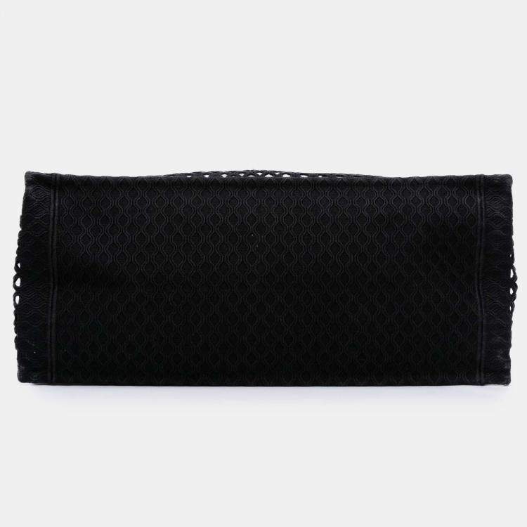 Pre Owned Dior Black Large Embroidered Mesh Book Tote