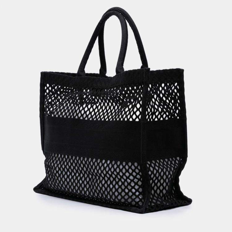 Pre Owned Dior Black Large Embroidered Mesh Book Tote
