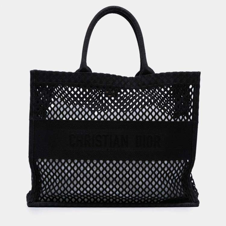 Pre Owned Dior Black Large Embroidered Mesh Book Tote