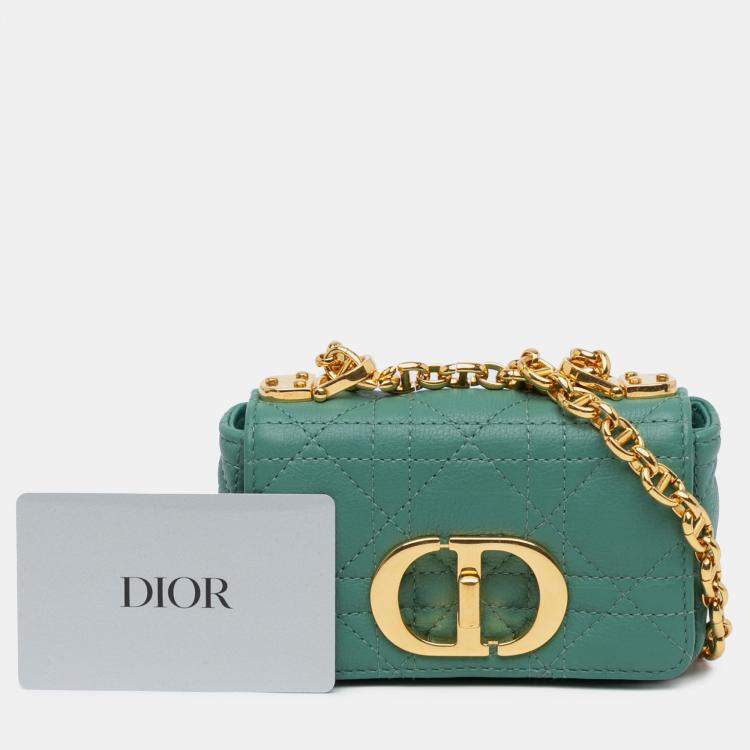 Pre Owned Dior Green Micro Calfskin Cannage Supple Caro Bag