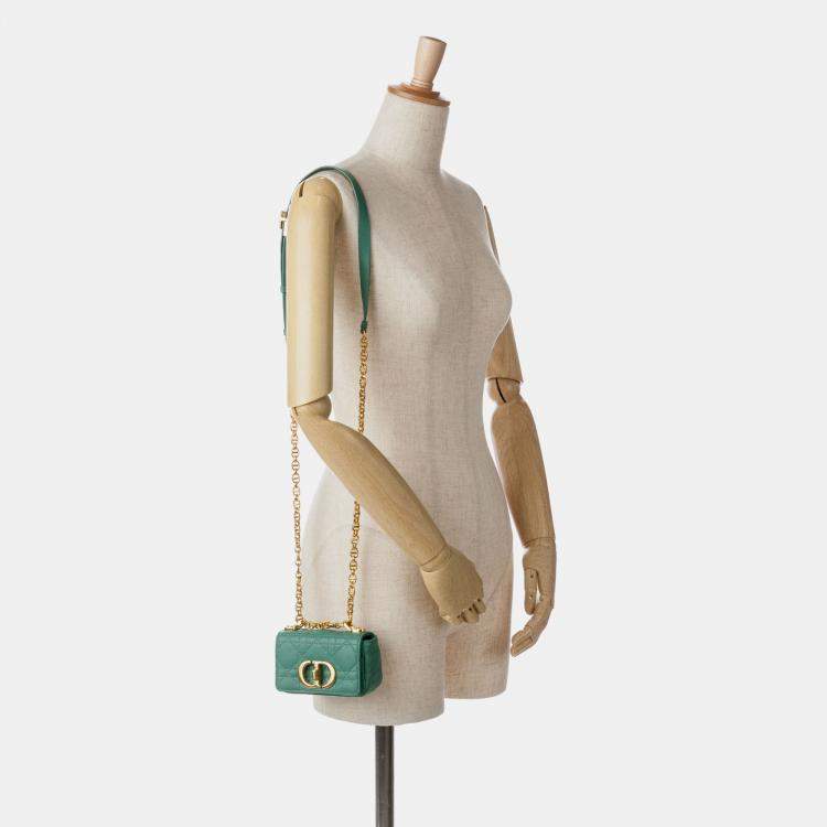Pre Owned Dior Green Micro Calfskin Cannage Supple Caro Bag