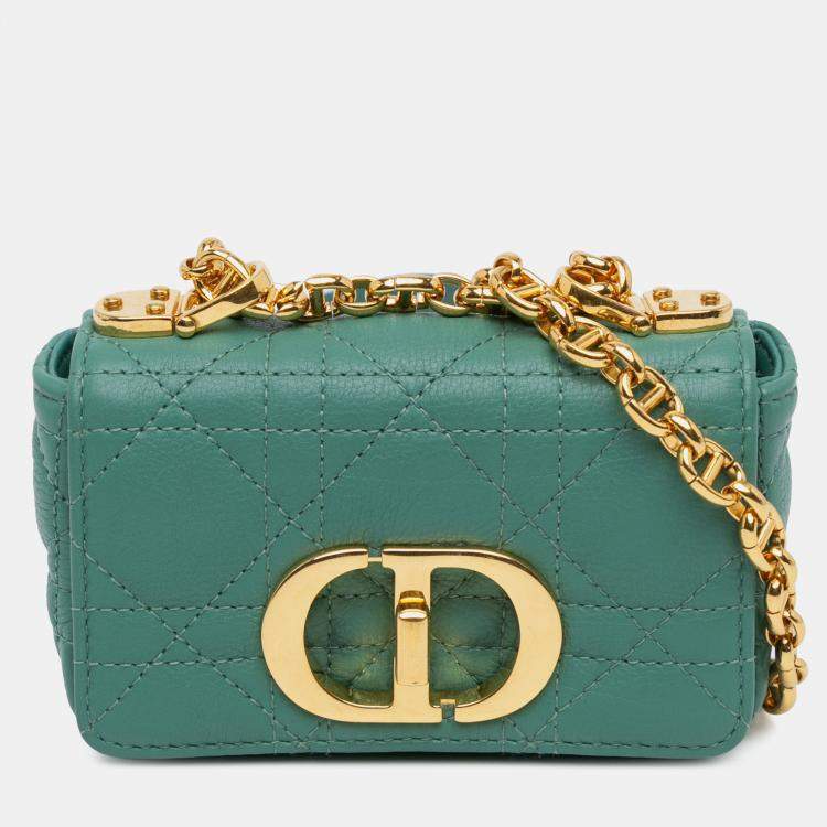 Pre Owned Dior Green Micro Calfskin Cannage Supple Caro Bag