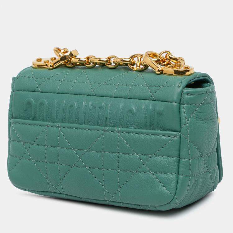 Pre Owned Dior Green Micro Calfskin Cannage Supple Caro Bag