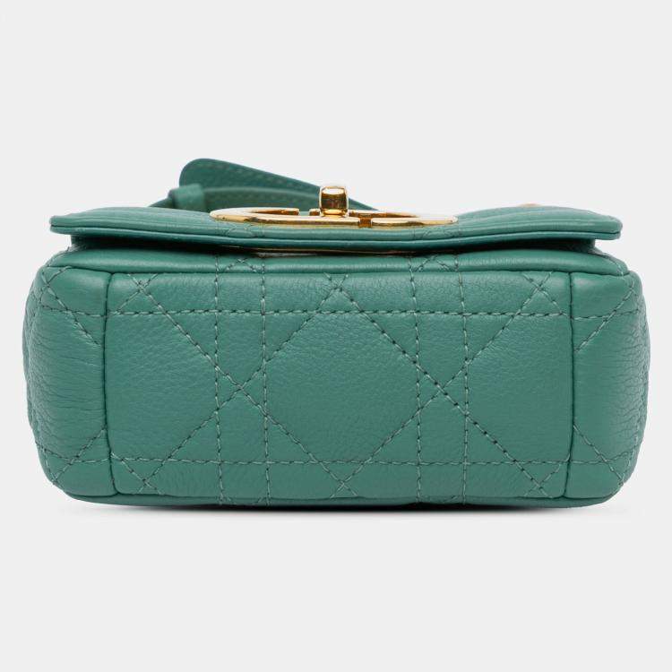 Pre Owned Dior Green Micro Calfskin Cannage Supple Caro Bag