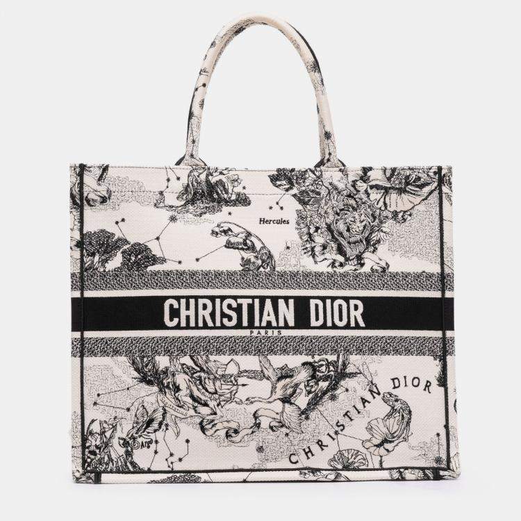 Pre Owned Dior White Large Canvas Embroidered Zodiac Toile De Jouy Book Tote