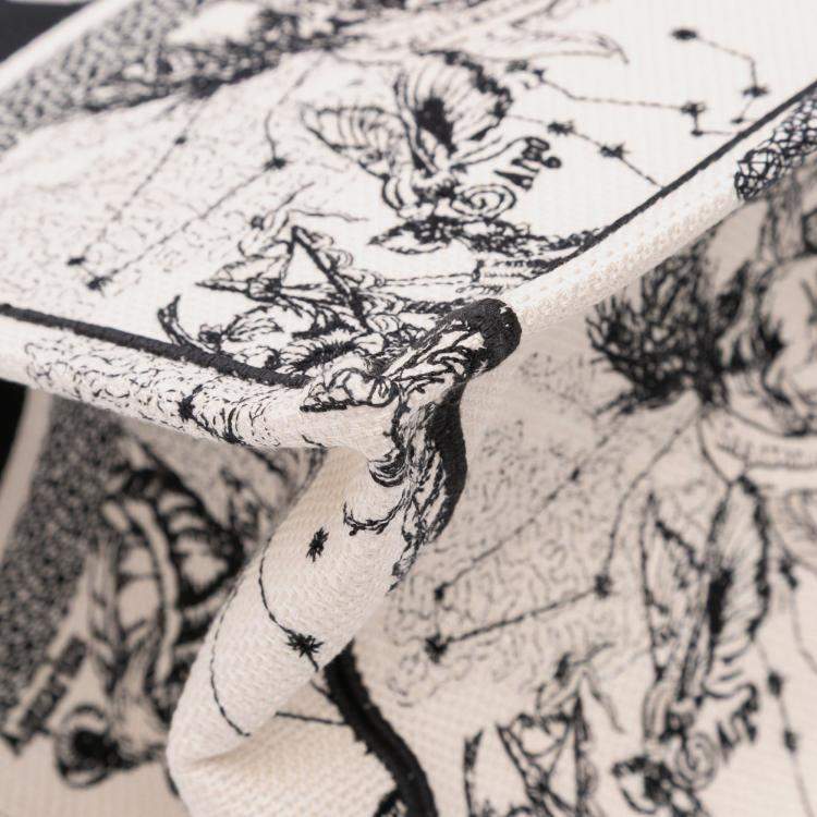Pre Owned Dior White Large Canvas Embroidered Zodiac Toile De Jouy Book Tote