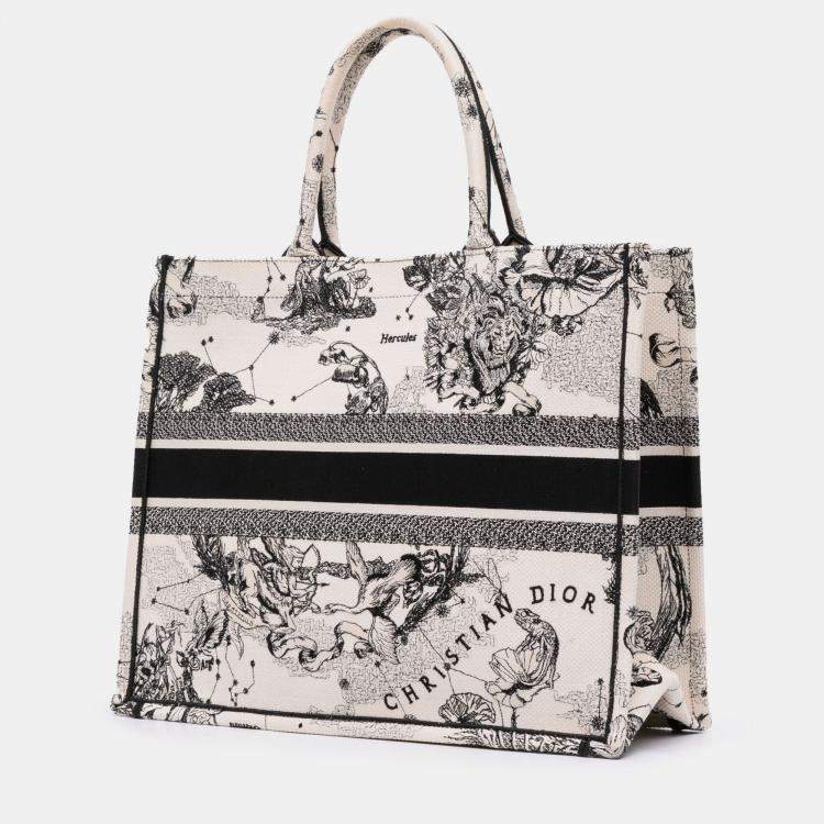 Pre Owned Dior White Large Canvas Embroidered Zodiac Toile De Jouy Book Tote