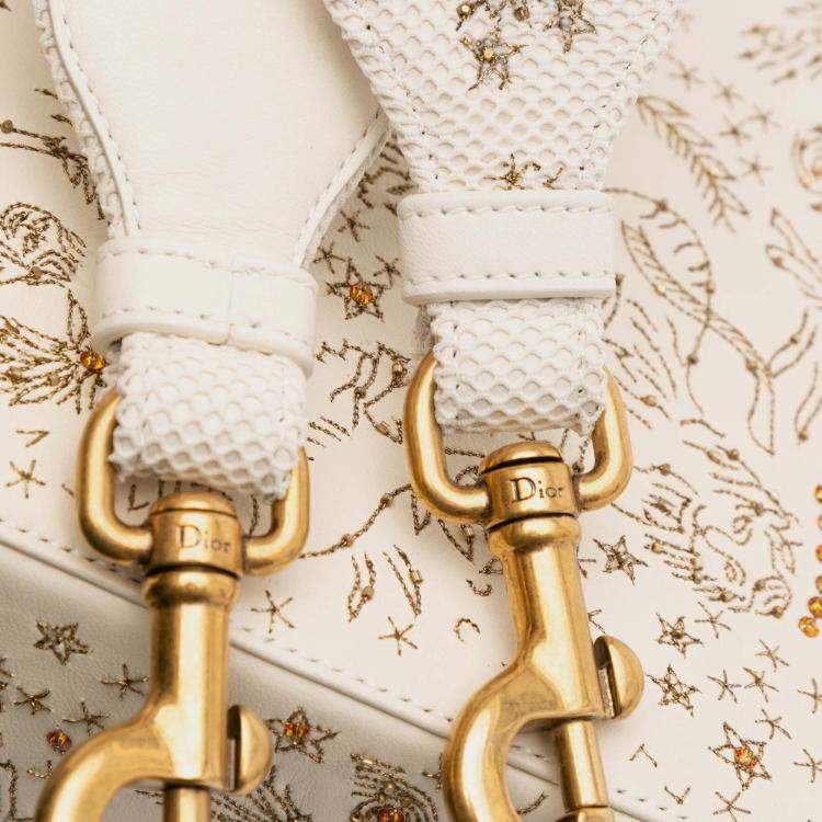 Pre Owned Dior Beige/Gold Medium Calfskin Embroidered Astrology Lady Dior