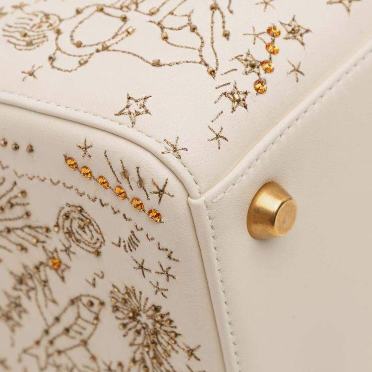Pre Owned Dior Beige/Gold Medium Calfskin Embroidered Astrology Lady Dior