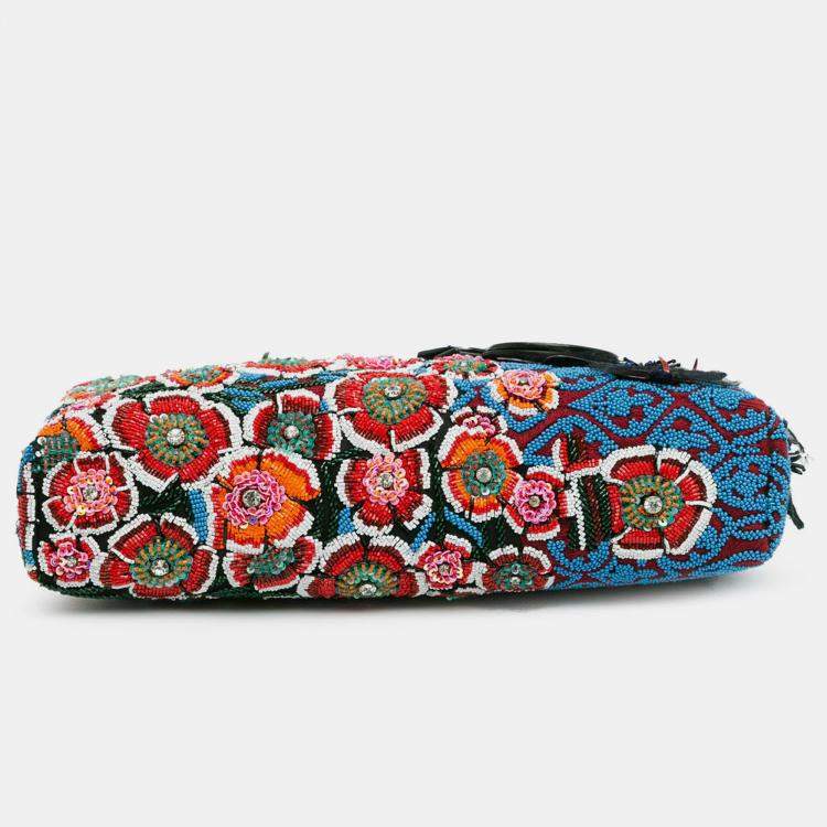 Pre Owned Dior Blue Medium Beaded Ribbon Embroidered Floral Lady D Joy