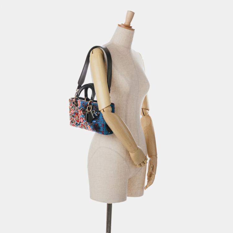 Pre Owned Dior Blue Medium Beaded Ribbon Embroidered Floral Lady D Joy