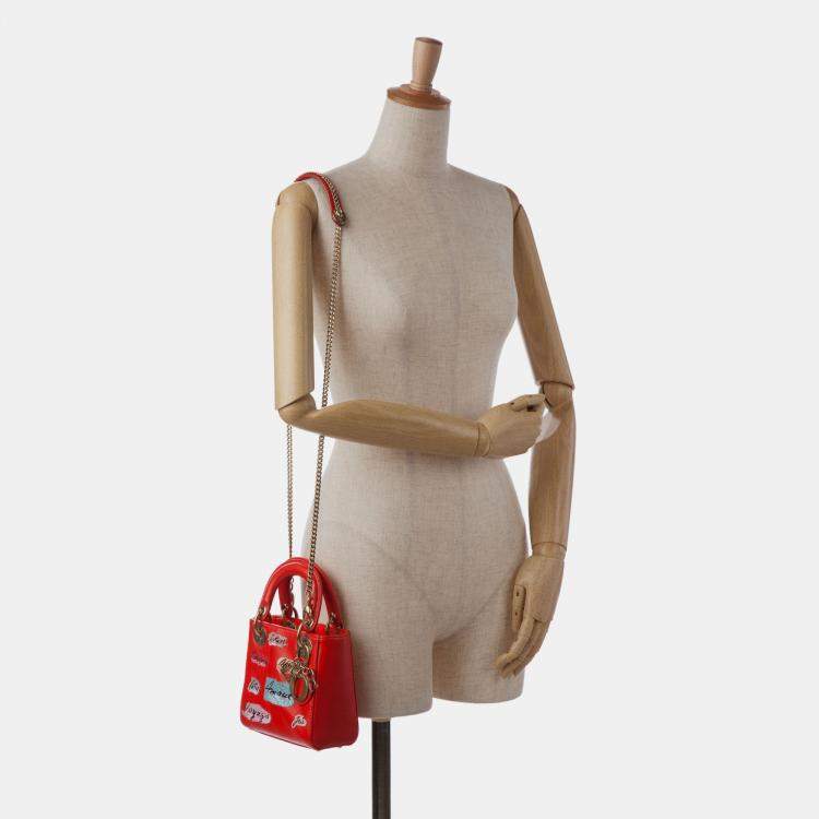 Pre Owned Dior Red Mini Calfskin Sequin Embellished Lady Dior