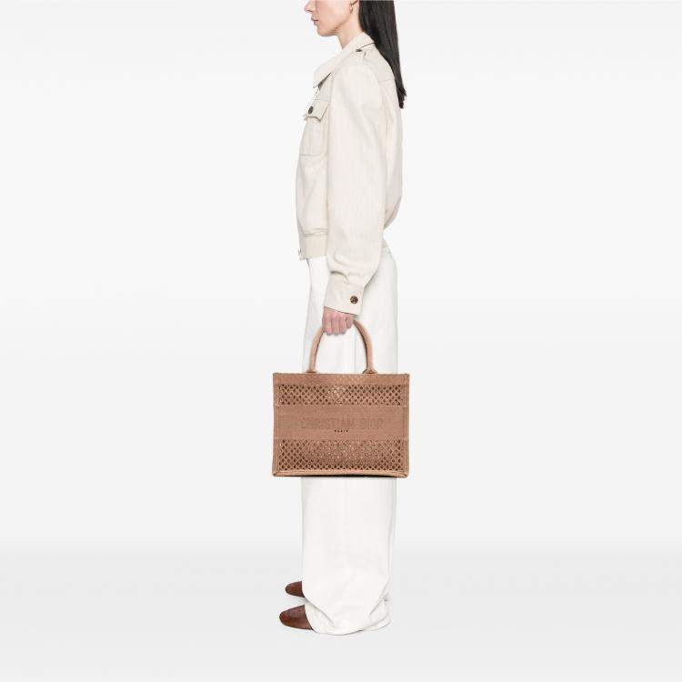 Pre Owned Dior Brown Medium Embroidered Mesh Book Tote